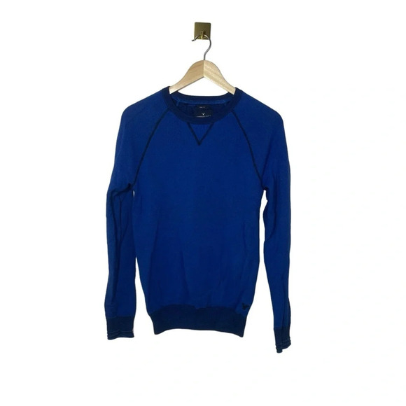 American Eagle Men’s Prep Fit Knit Crew Neck Sweater in Blue Size S - Picture 3 of 8